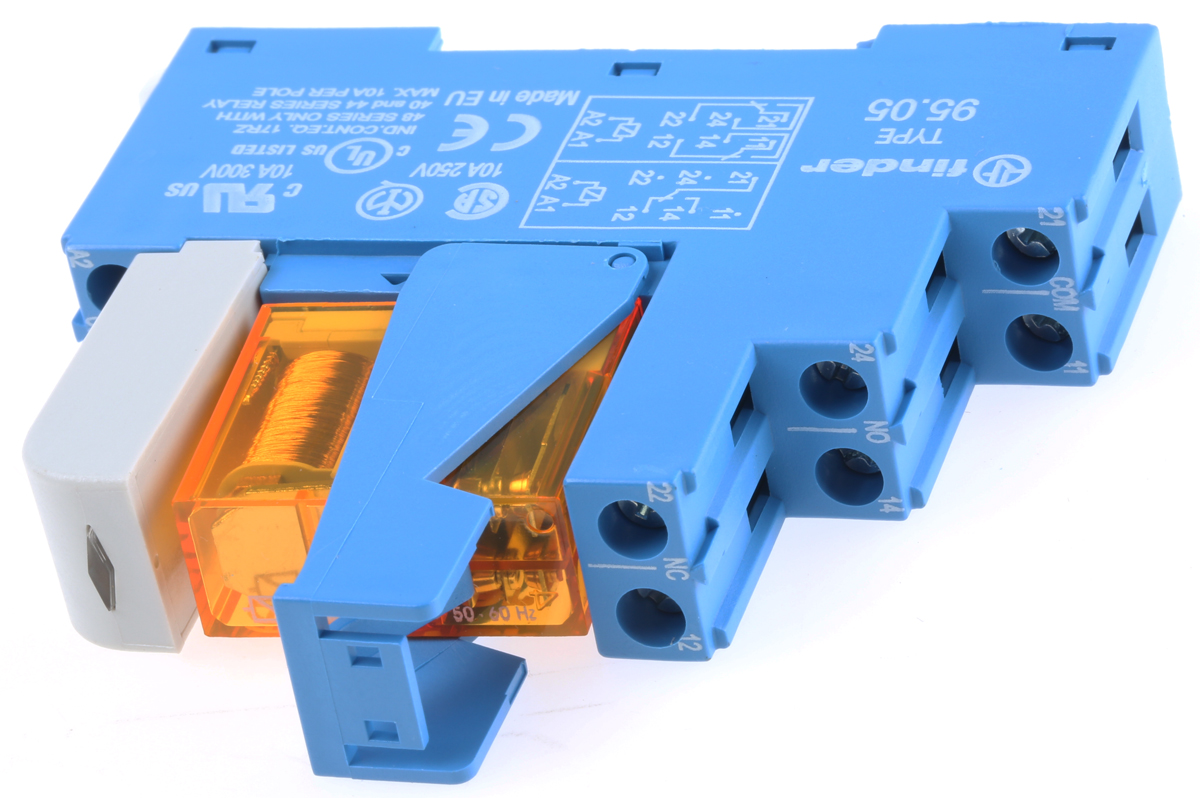 Finder 48 Series Interface Relay, DIN Rail Mount, 24V ac Coil, DPDT, 2-Pole, 8A Load