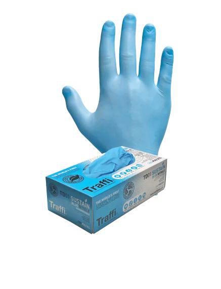 Traffi Blue Nitrile Disposable Gloves, Size L, 100 per Pack