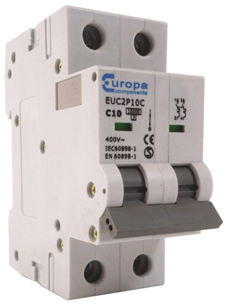 Europa EUC2P EUC MCB, 2P, 20A Curve C, 230V AC, 10 kA Breaking Capacity