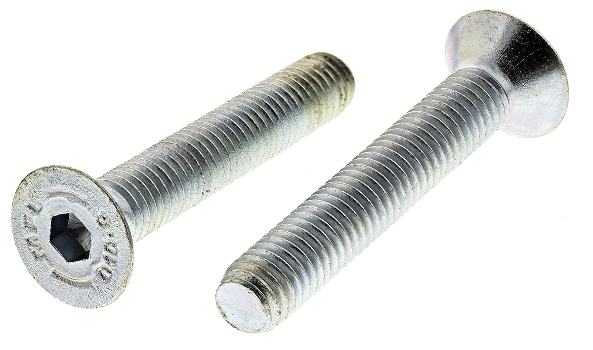 RS PRO Bright Zinc Plated Steel Hex Socket Countersunk Screw, DIN 7991, M8 x 50mm