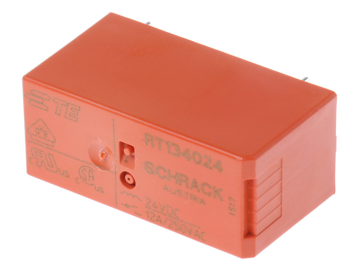 TE Connectivity PCB Mount Power Relay, 24V dc Coil, 12A Switching Current, SPST