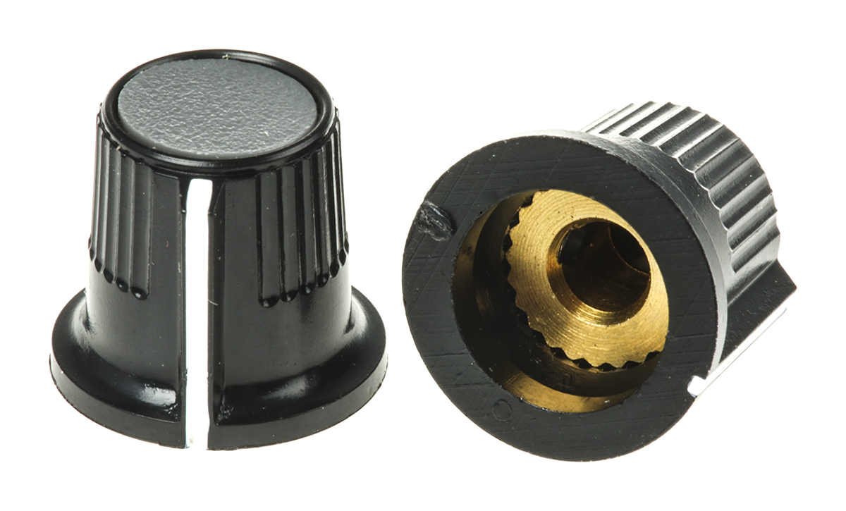 RS PRO 11.6mm Black, Grey Potentiometer Knob for 3.2mm Shaft Splined