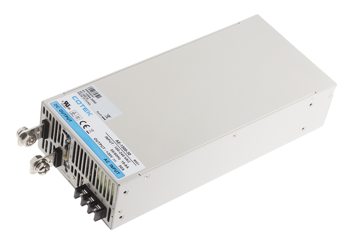 COTEK Switching Power Supply, AE-1500-30, 30V dc, 50A, 1.5kW, 1 Output, 127 → 370 V dc, 90 → 264 V ac