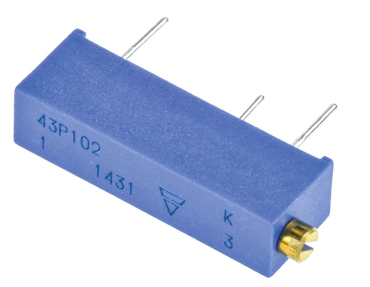 Vishay 43P Series 20-Turn Through Hole Trimmer Resistor with Pin Terminations, 1kΩ ±10% 1/2W ±100ppm/°C Side Adjust