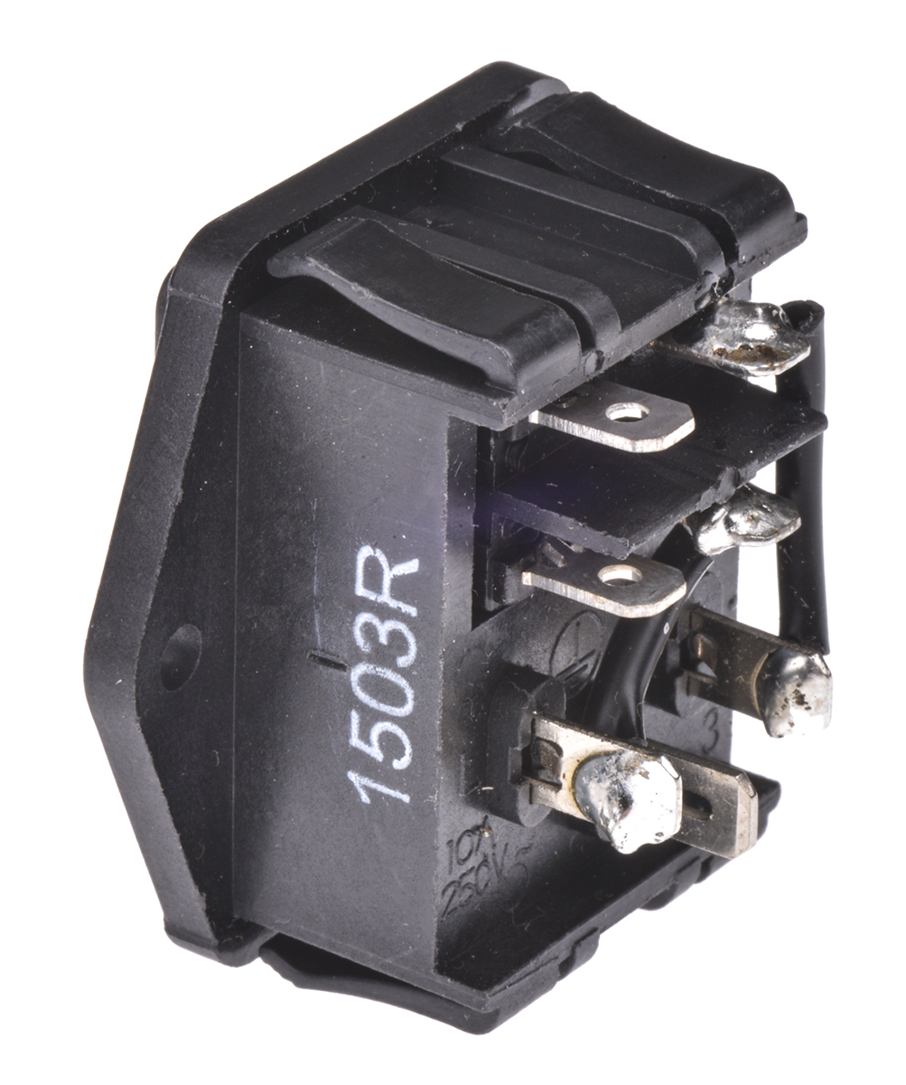 TE Connectivity 15A, 250 V ac Male Flange Mount IEC Filter 2 Pole 1-1609112-4, Spade None Fuse