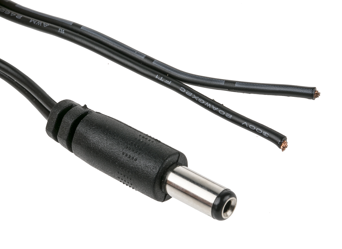 RS PRO 2.1mm DC Power Plug to Unterminated Power Cord, 1.8m