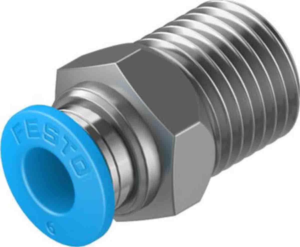 Festo Straight Threaded Adaptor, R 1/4 Male to Push In 6 mm, Threaded-to-Tube Connection Style, 130677