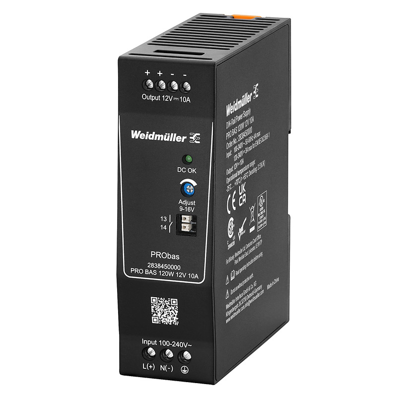 Weidmüller PRO BAS DIN Rail Power Supply, 264V ac ac, dc Input, 12V dc dc Output, 10A Output, 120W