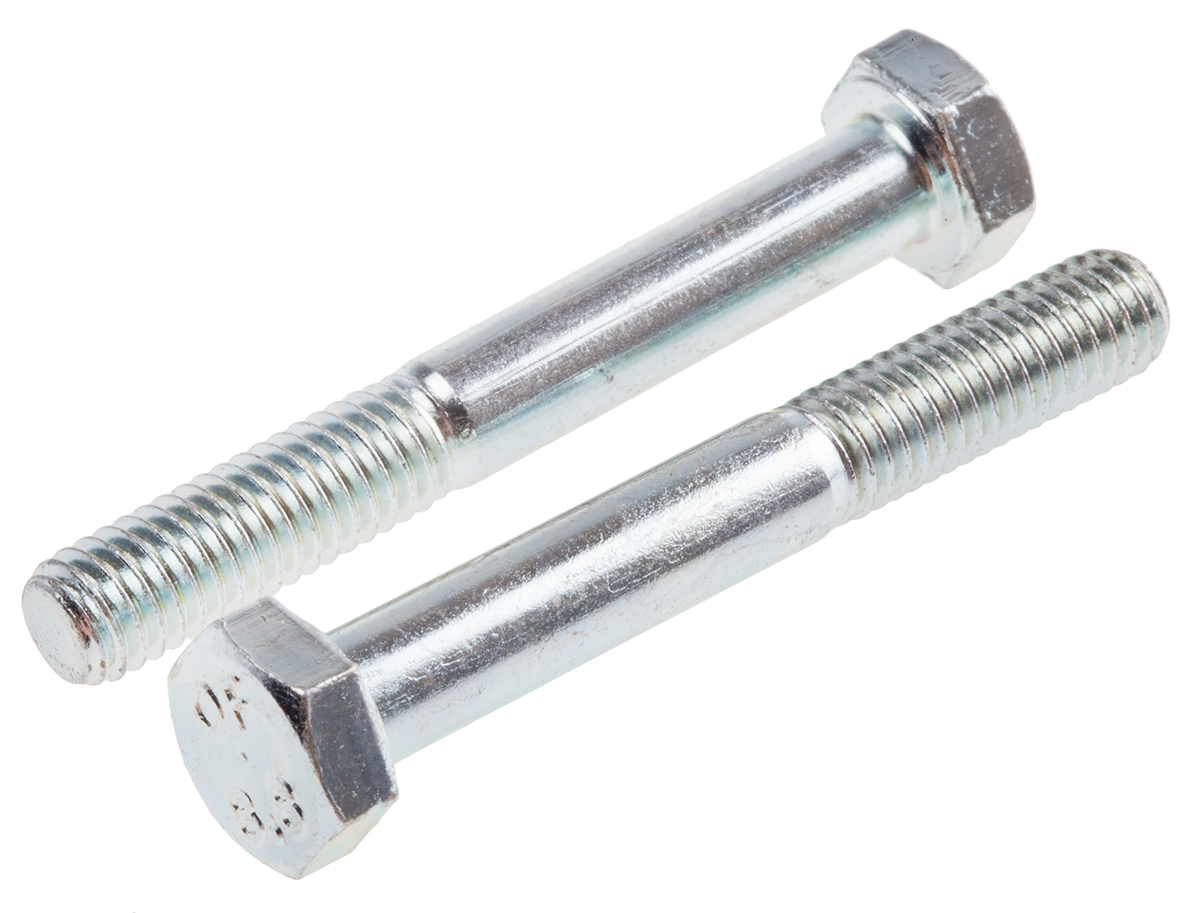 RS PRO Bright Zinc Plated Steel, Hex Bolt, M6 x 45mm