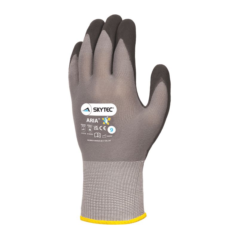 Skytec ARIA Black, Grey Nylon Work Gloves, Size 11, Nitrile Foam Coating