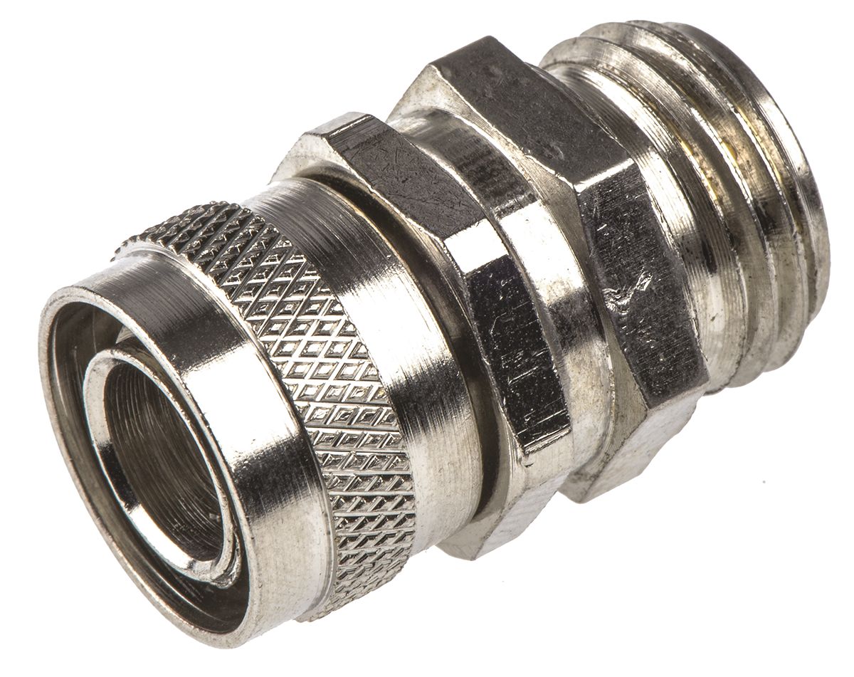 Adaptaflex Swivel, Conduit Fitting, 12mm Nominal Size, M16, Brass, Silver IP54 rating