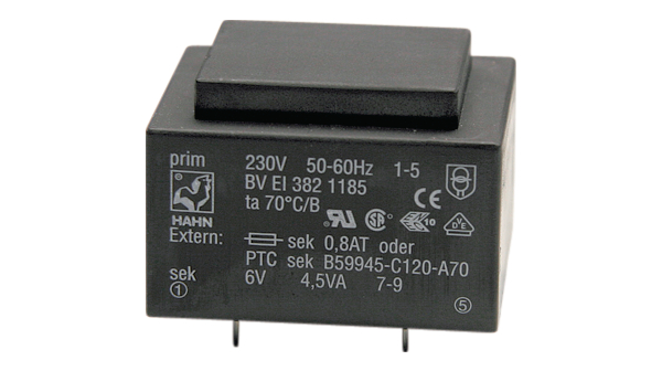 Hahn 2 x 9V ac PCB Mount PCB Transformer, 4.5VA, EN 61558