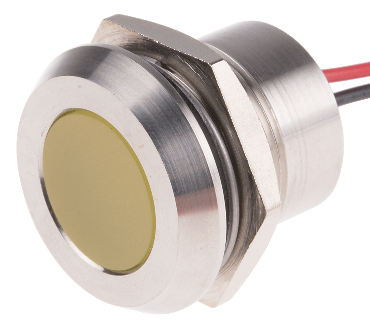 RS PRO Yellow Panel Mount Indicator, 12V dc, 22mm Mounting Hole Size, Lead Wires Termination, IP67