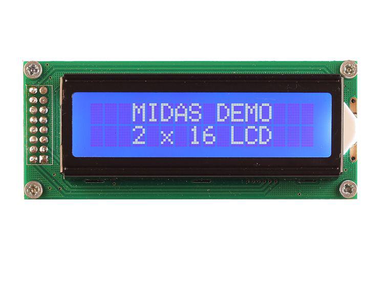 Midas MC21605B6W-BNMLW3.3-V2 Alphanumeric LCD Display, 2 Rows by 16 Characters