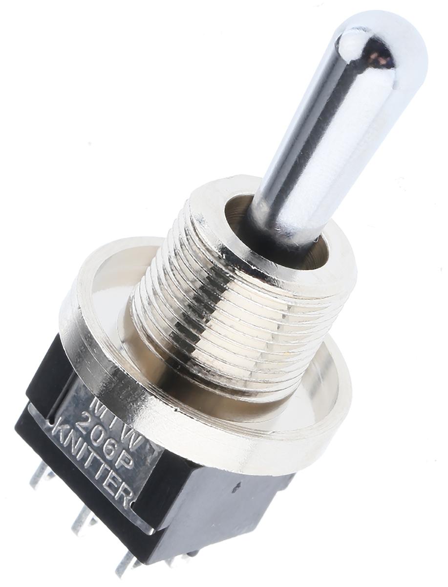 KNITTER-SWITCH Toggle Switch, Panel Mount, On-Off-On, DPDT, Solder Terminal, 250V ac