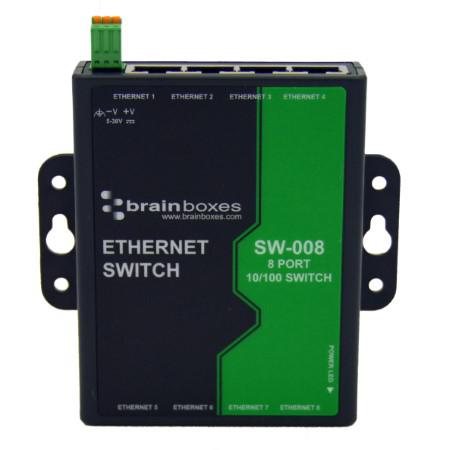 Brainboxes Industrial Ethernet Switch, 8 RJ45 Ports, 10/100Mbit/s Transmission, 5 → 30V dc