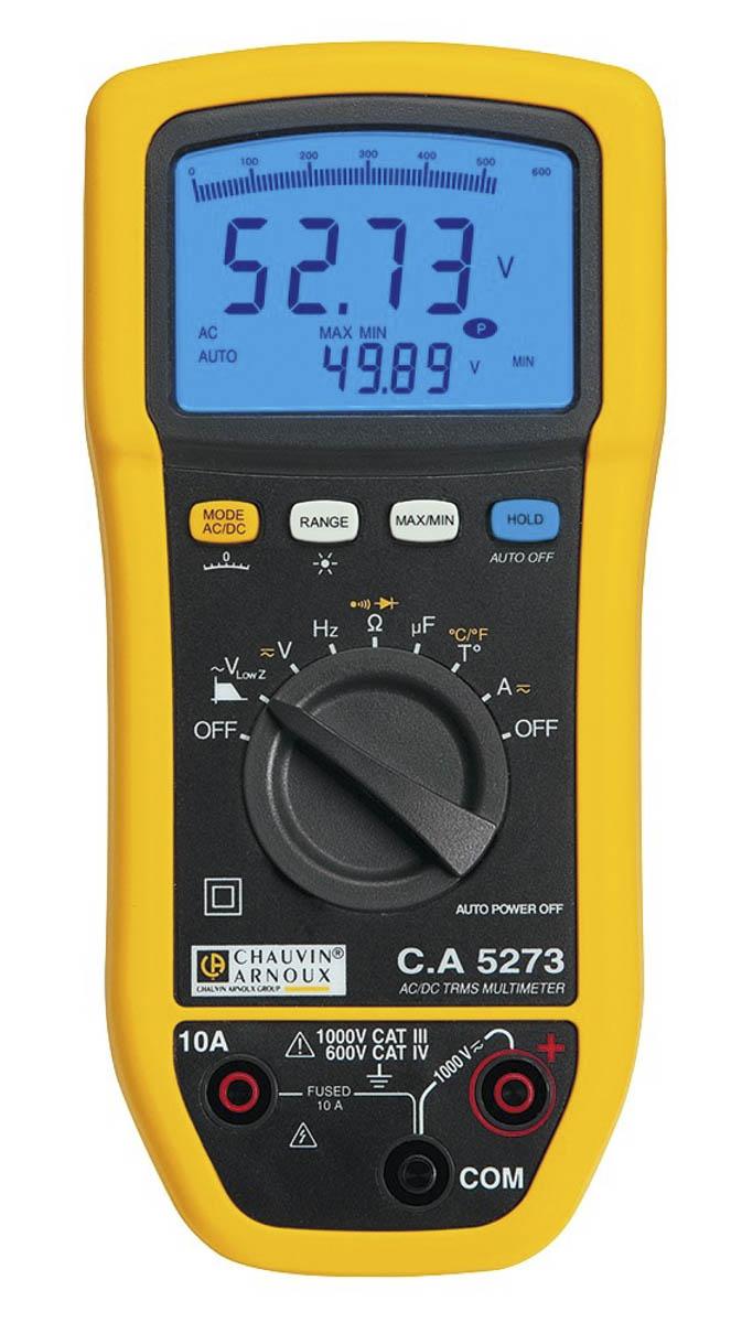 Chauvin Arnoux CA 5273 Handheld Digital Multimeter, True RMS, 10A ac Max, 20A dc Max, 1000V ac Max
