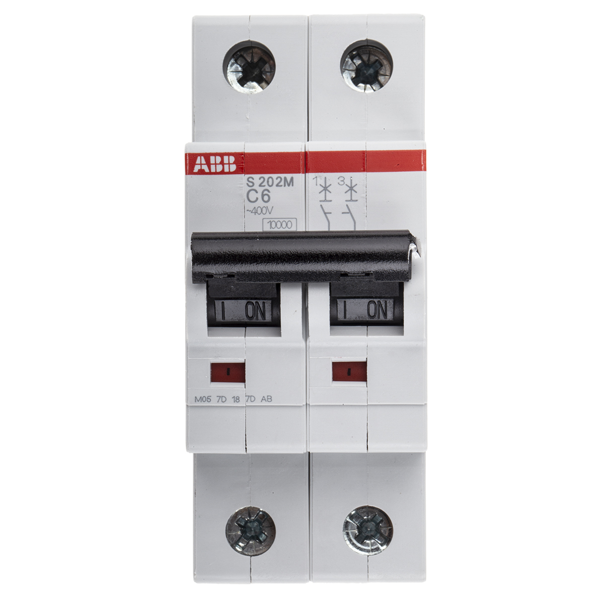 ABB System Pro M Compact S200M MCB, 2P, 6A Curve C, 440V AC, 125V DC, 10 kA Breaking Capacity