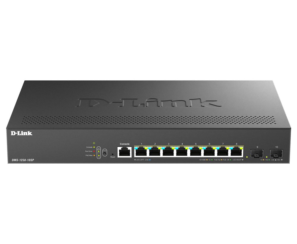 D-Link Multi-Gigabit Smart Managed PoE+ Switch with 2 x 10G SFP+ ports, Managed 10 Port Network Switch With PoE EU