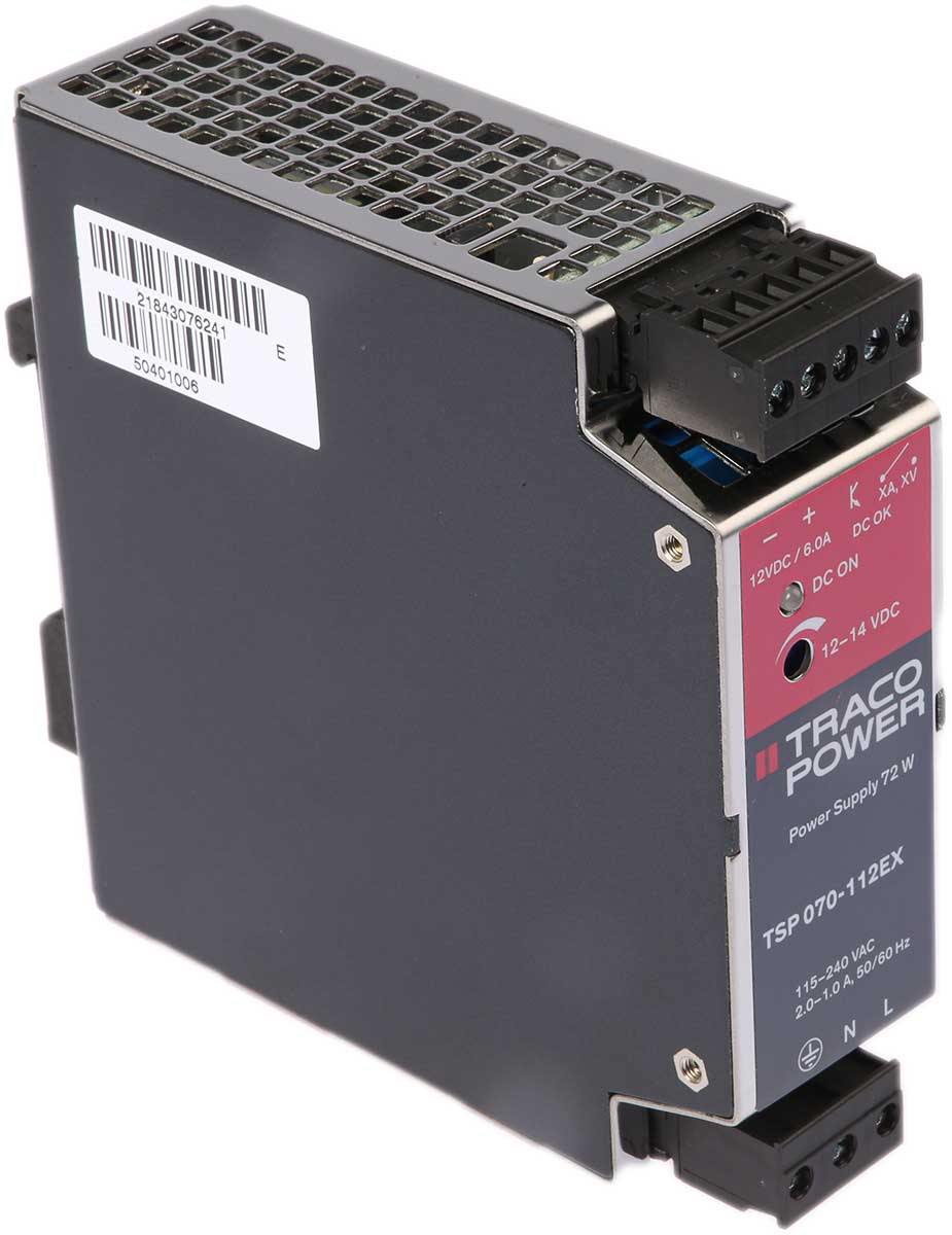 TRACOPOWER TSP Switched Mode DIN Rail Power Supply, 85 → 264V ac ac Input, 12V dc dc Output, 6A Output, 72W