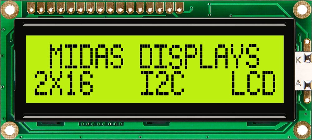 Midas MC21605C6W-SPTLYI-V2 Alphanumeric LCD Alphanumeric Display, 2 Rows by 16 Characters