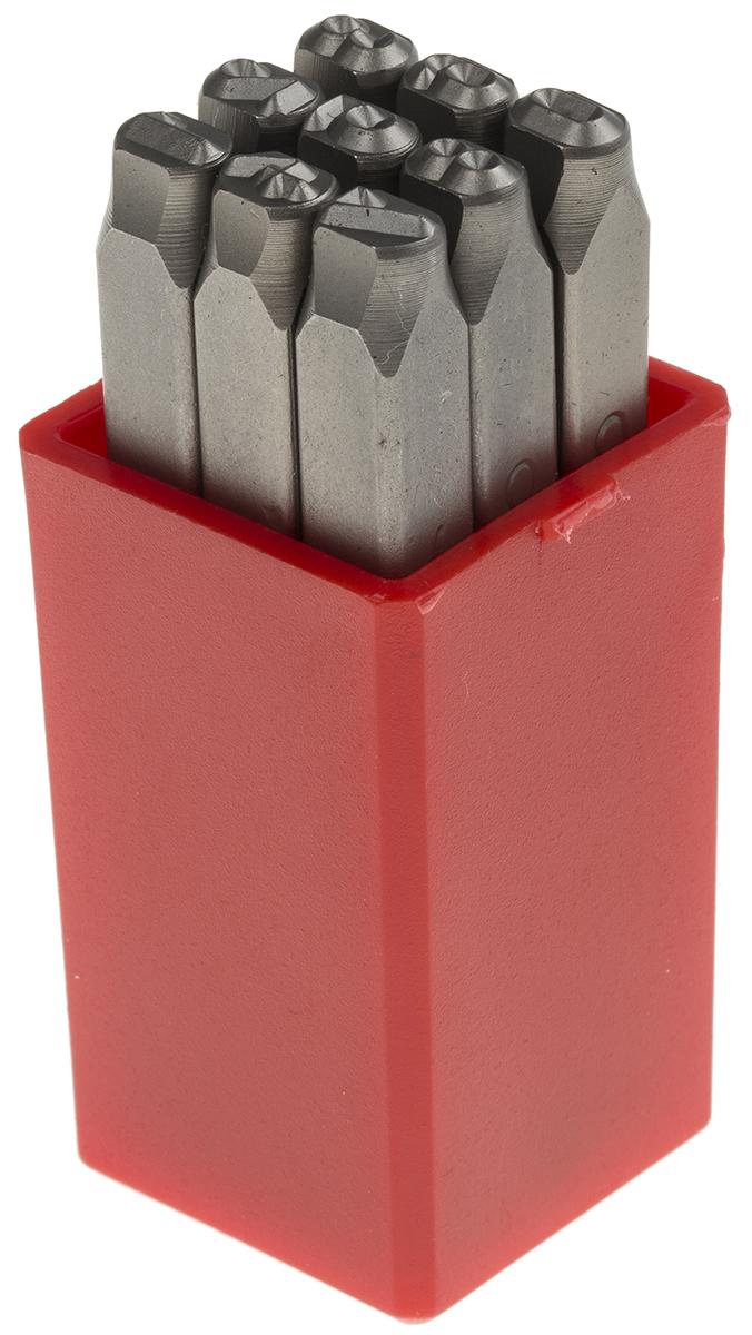 RS PRO 4mm x 9 Piece Engraving Number Punch Set, (0 → 8)