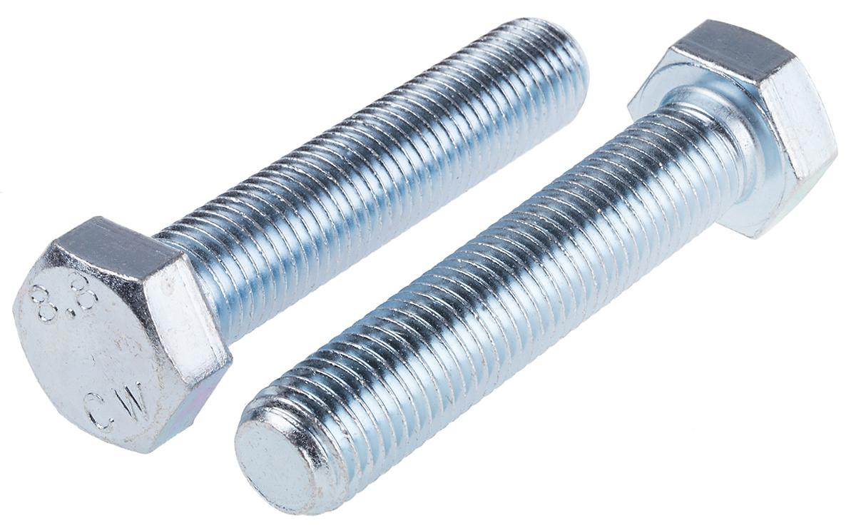 RS PRO Bright Zinc Plated Steel, Hex Bolt, M20 x 100mm