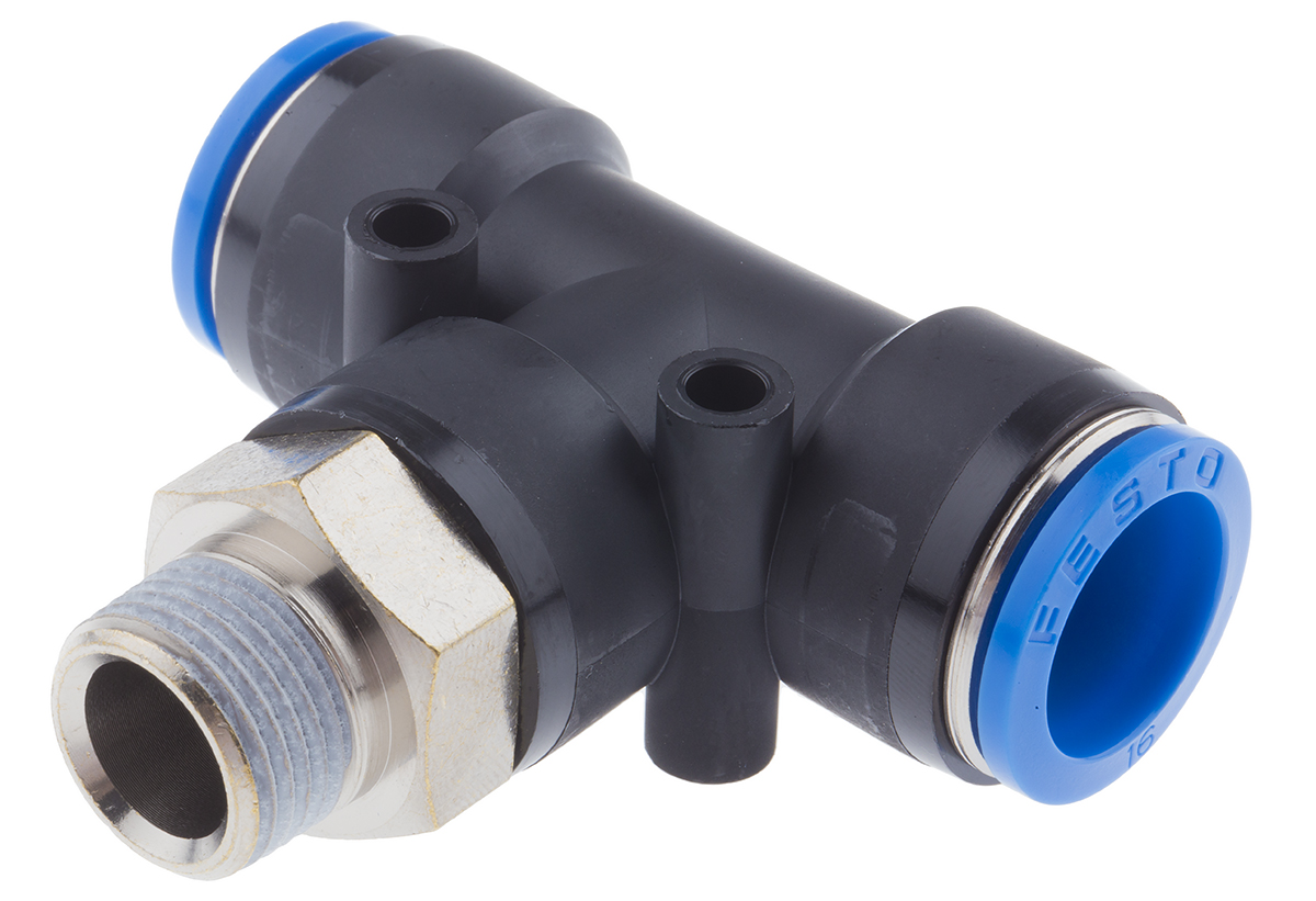 Festo QS Series Tee Threaded Adaptor, Push In 16 mm to Push In 16 mm, Threaded-to-Tube Connection Style, 164959