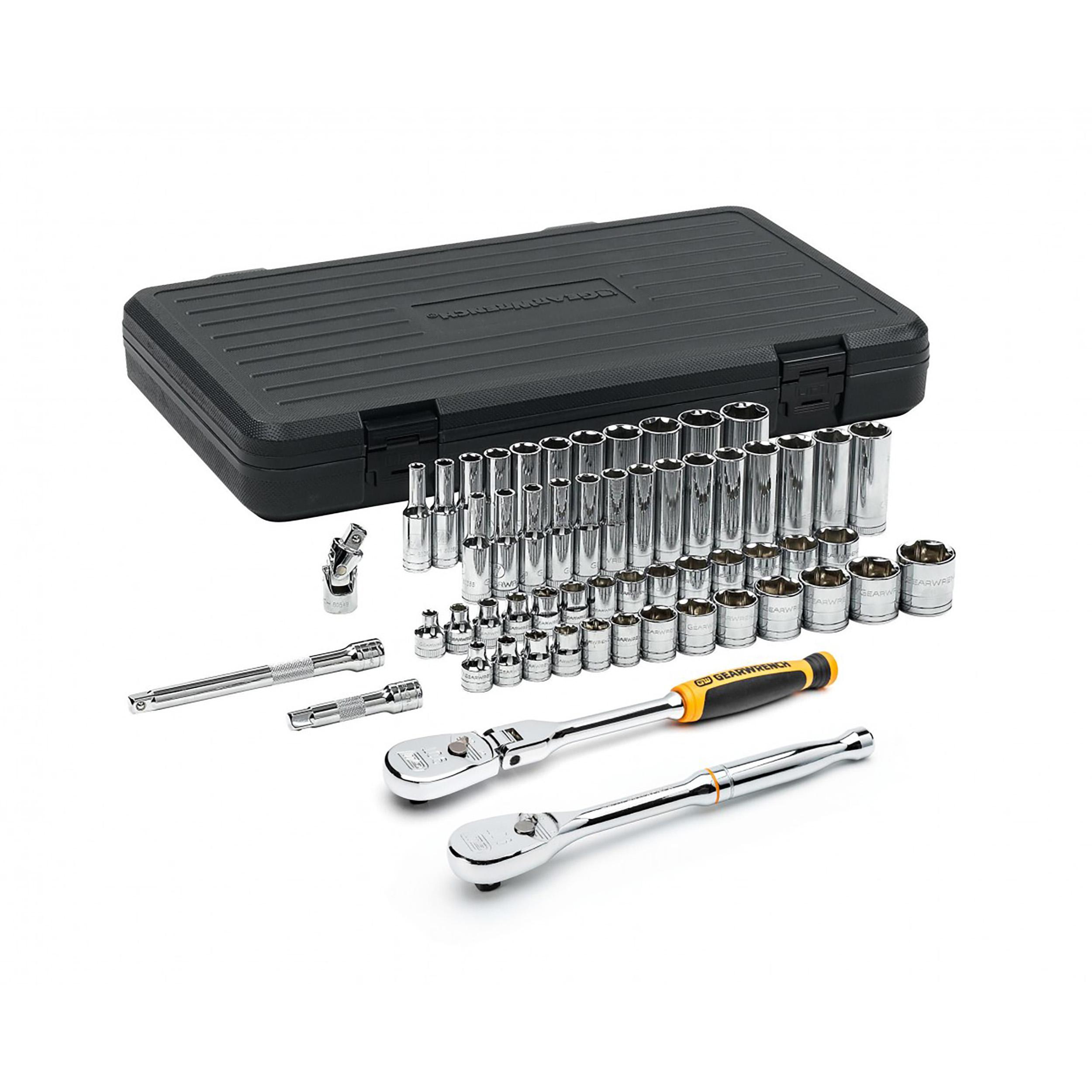 GearWrench 57-Piece Imperial, Metric 3/8 in Deep Socket/Standard Socket Set with Ratchet, 6 point