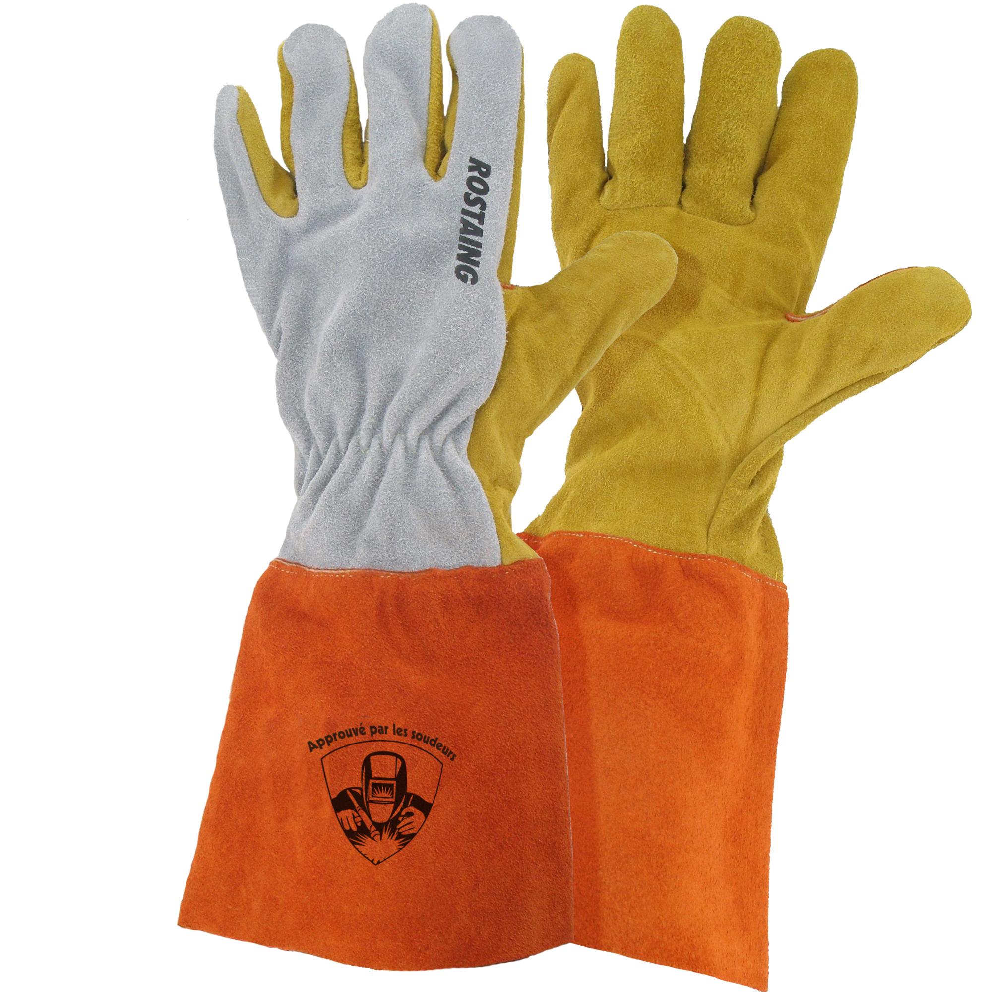 Rostaing PROSOUD Leather, Para Aramid Welding Gloves, Size 8, Cotton Coating