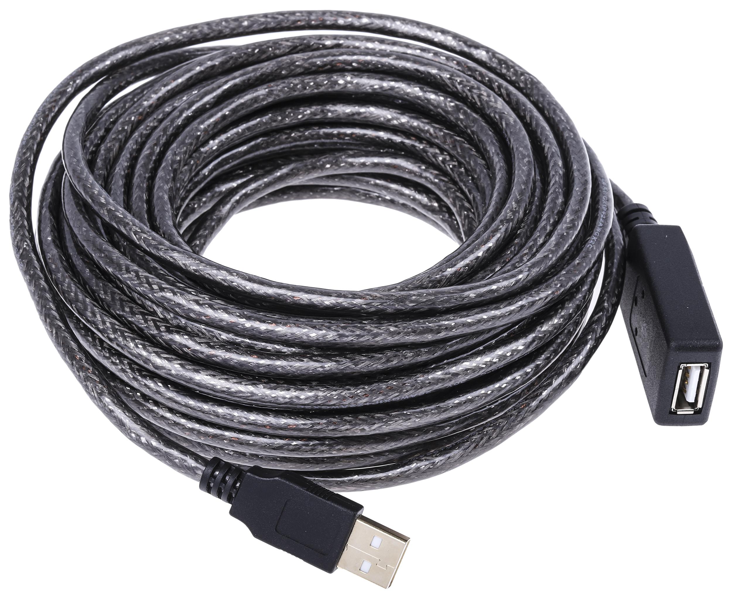 RS PRO USB 2.0, Male USB A to Female USB A, 12m