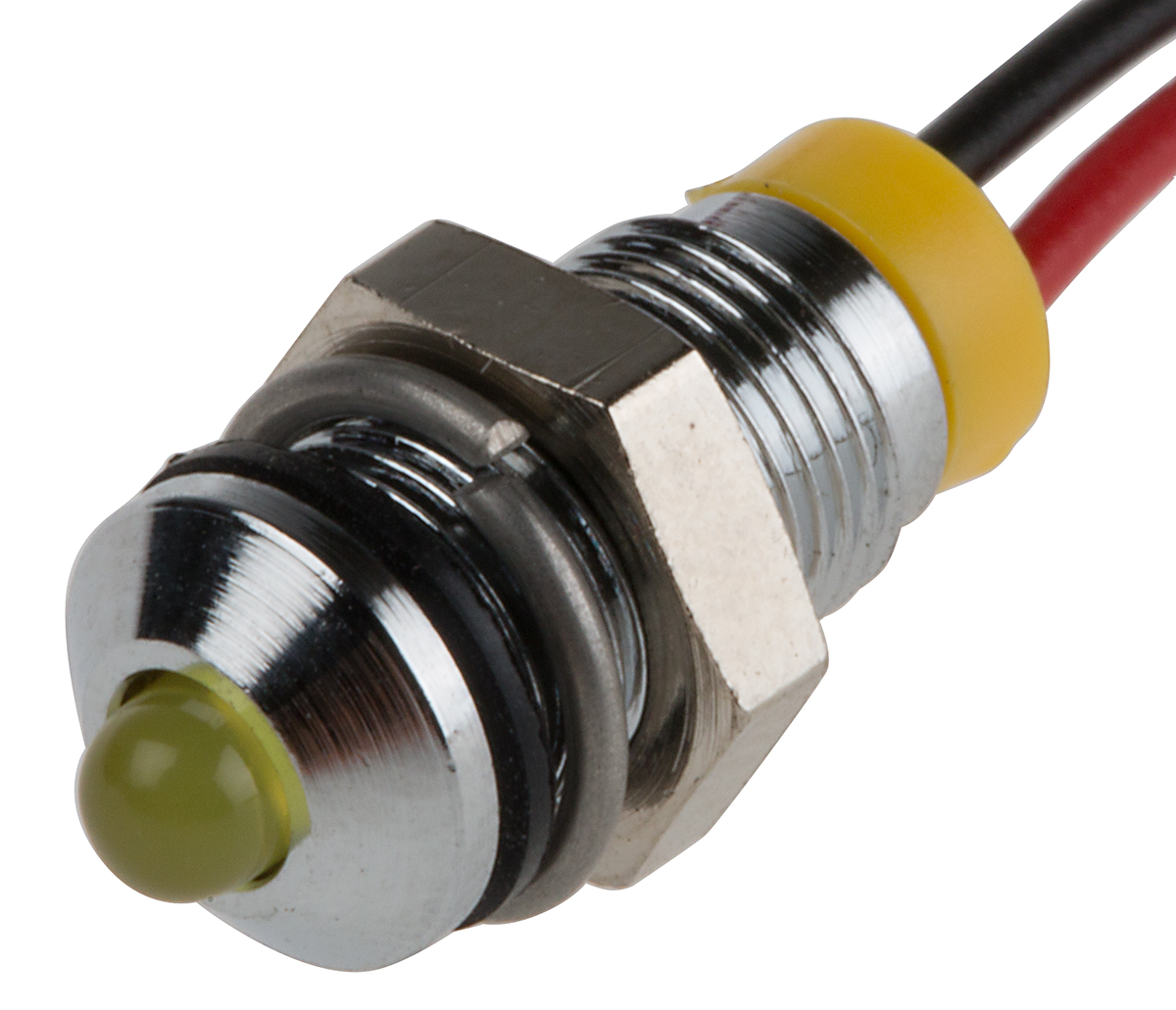 RS PRO Yellow Panel Mount Indicator, 2V dc, 6mm Mounting Hole Size, Lead Wires Termination, IP67