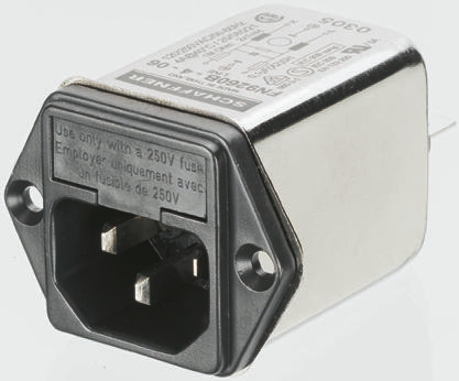 Schaffner 4A, 250 V ac Male Flange Mount IEC Inlet Filter FN9260B-4-06, Faston 2 Fuse