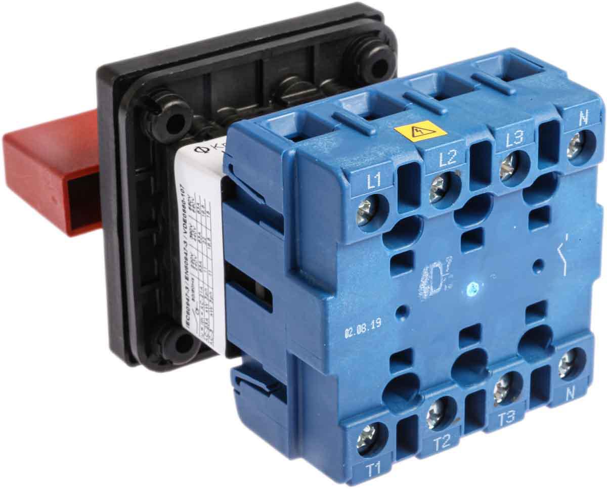 Kraus & Naimer 4P Pole Panel Mount Isolator Switch - 63A Maximum Current, 22kW Power Rating, IP65