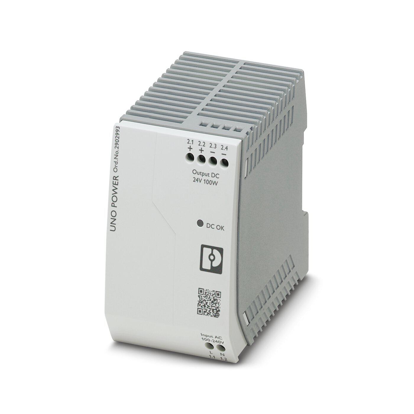 Phoenix Contact UNO-PS/1AC/24DC/100W Switched Mode DIN Rail Power Supply, 85 → 264V ac ac Input, 24V dc dc