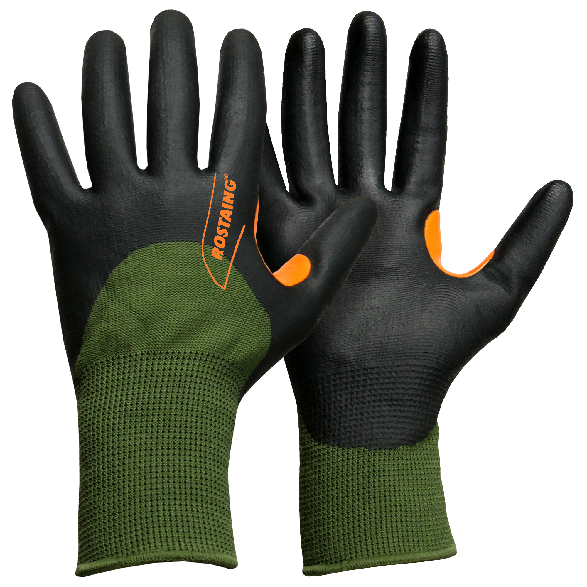 Rostaing MIDSEASON Black, Green Acrylic Work Gloves, Size 7, Nitrile Foam Coating