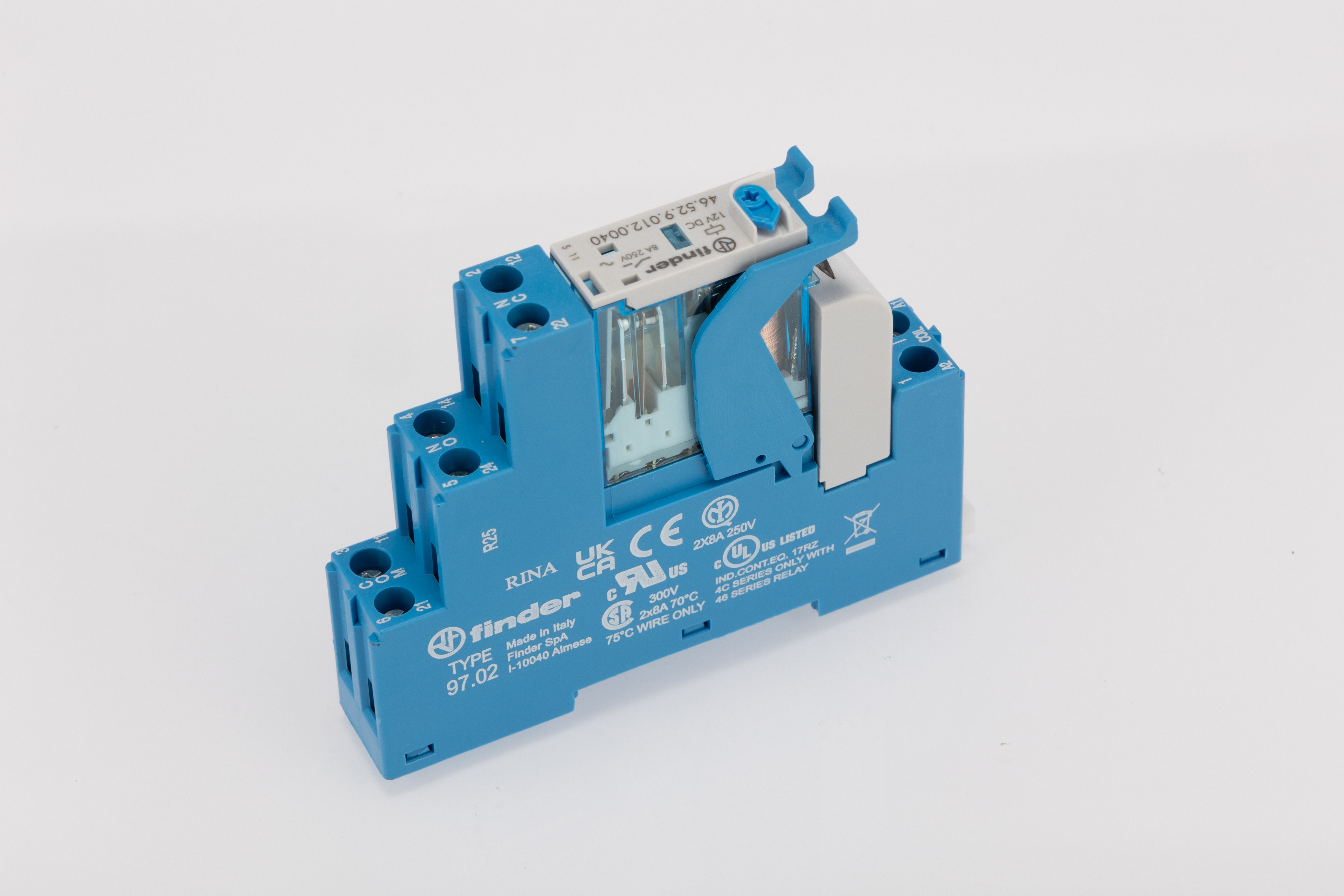 Finder 4C Series Interface Relay, DIN Rail Mount, 12V dc Coil, DPDT, 2-Pole