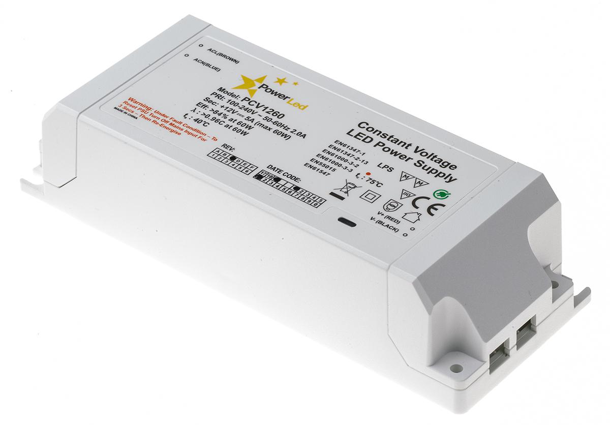 PowerLED LED Driver, 12V Output, 60W Output, 5A Output, Constant Voltage