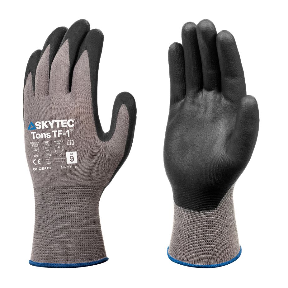Skytec Tons One Foam TF-1 Black, Grey 15 Gauge Nylon, Spandex Nylon, Spandex Puncture & Tear Resistant Gloves, Size XL,