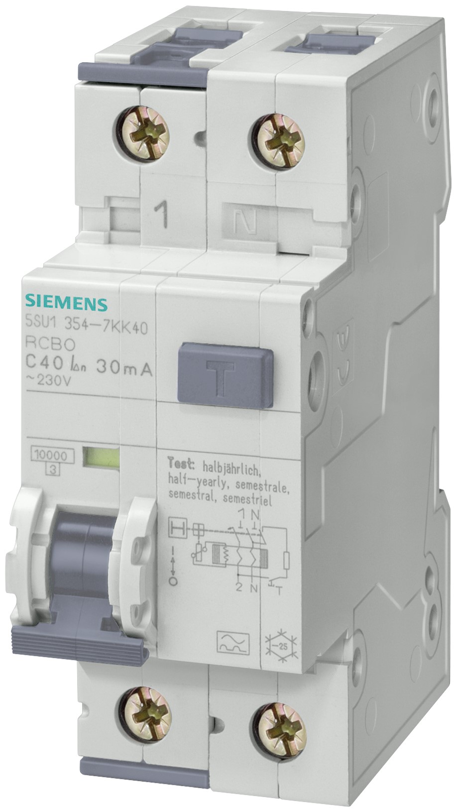 Siemens RCBO, 10A Current Rating, 2P Poles, Type AC, Sentron Range