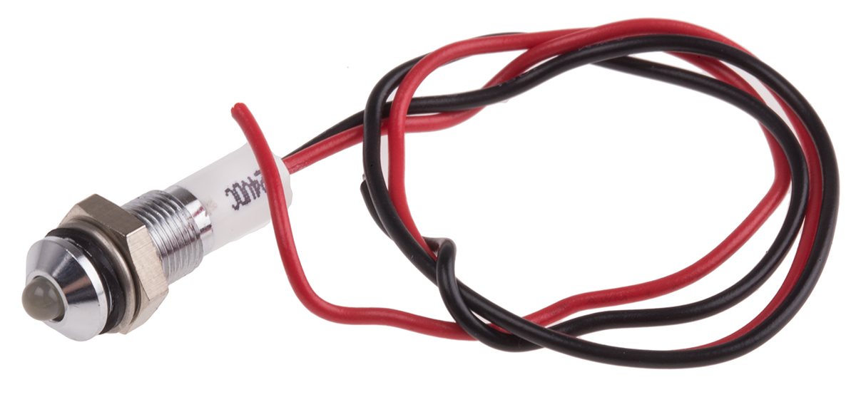 RS PRO White Panel Mount Indicator, 24V dc, 6mm Mounting Hole Size, Lead Wires Termination, IP67