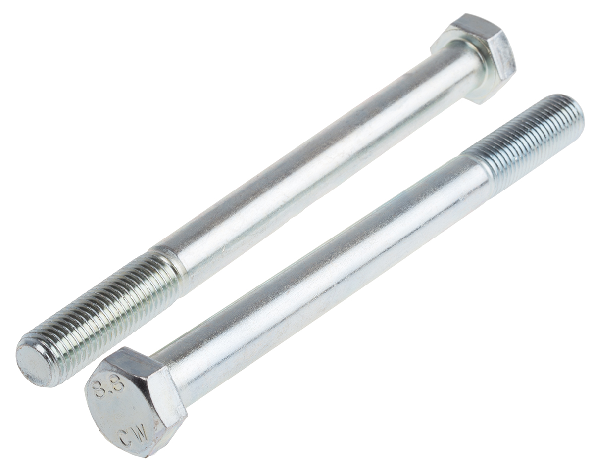 RS PRO Bright Zinc Plated Steel, Hex Bolt, M16 x 190mm