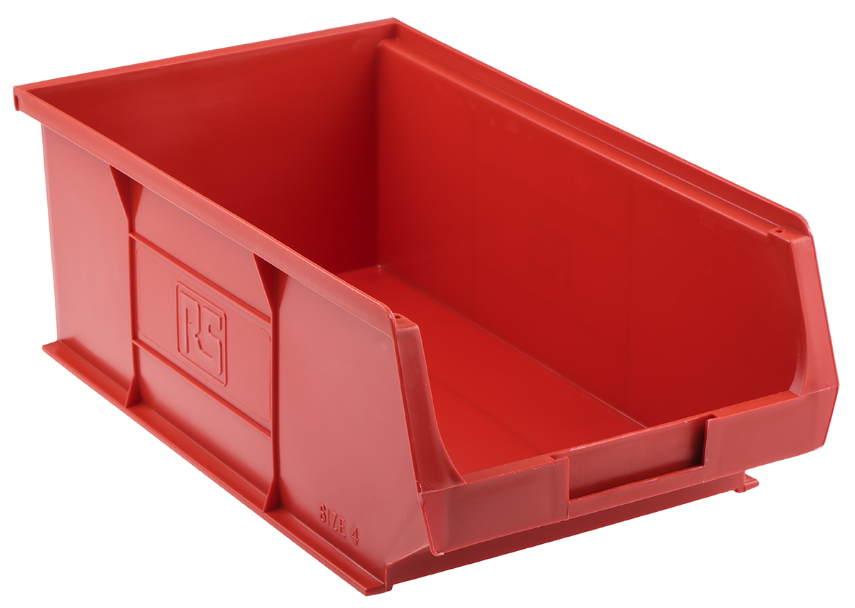 RS PRO PP Storage Bin, 350mm x 205mm x 130mm, Red
