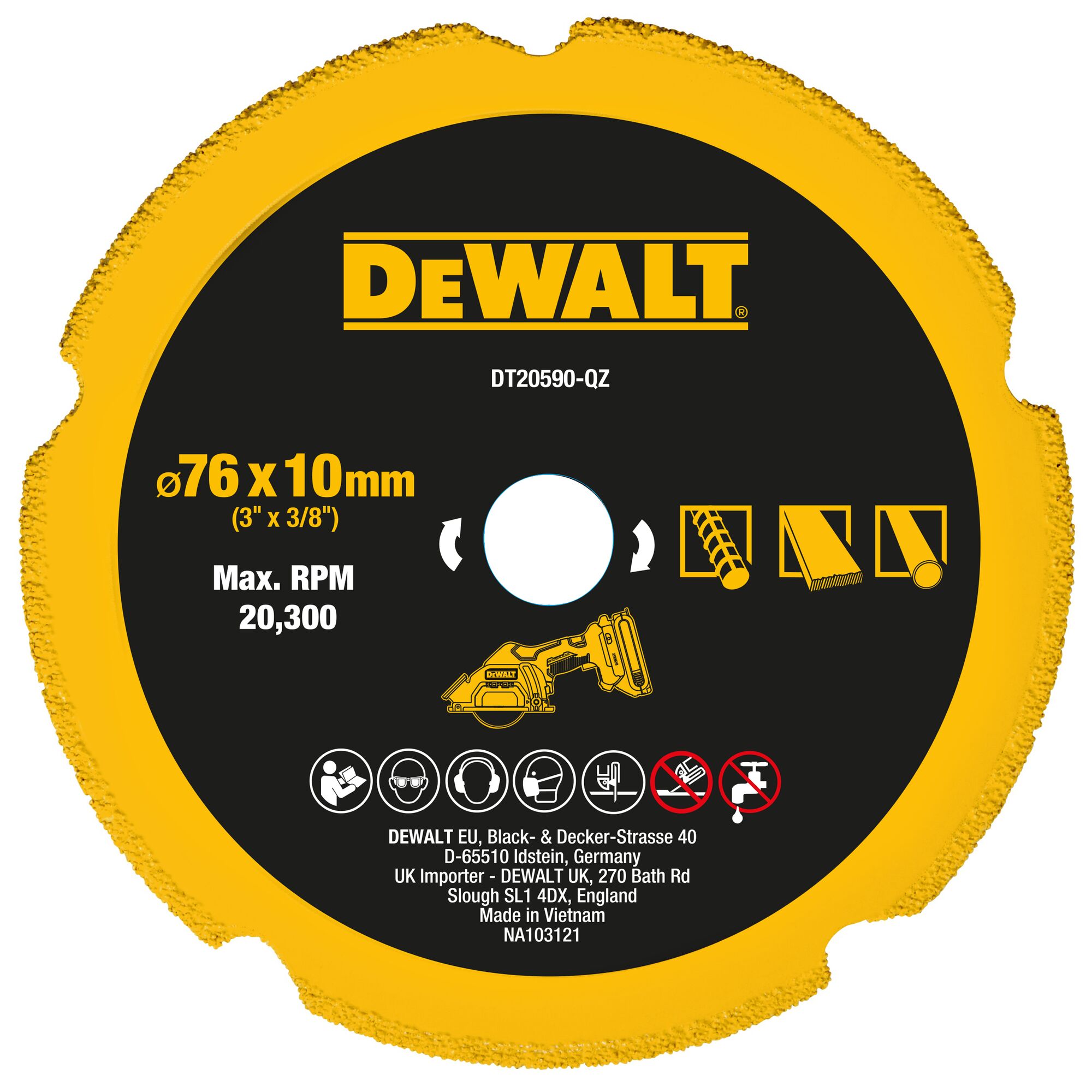 DeWALT DT205 Diamond Cutting Disc, 76mm, 1 in pack