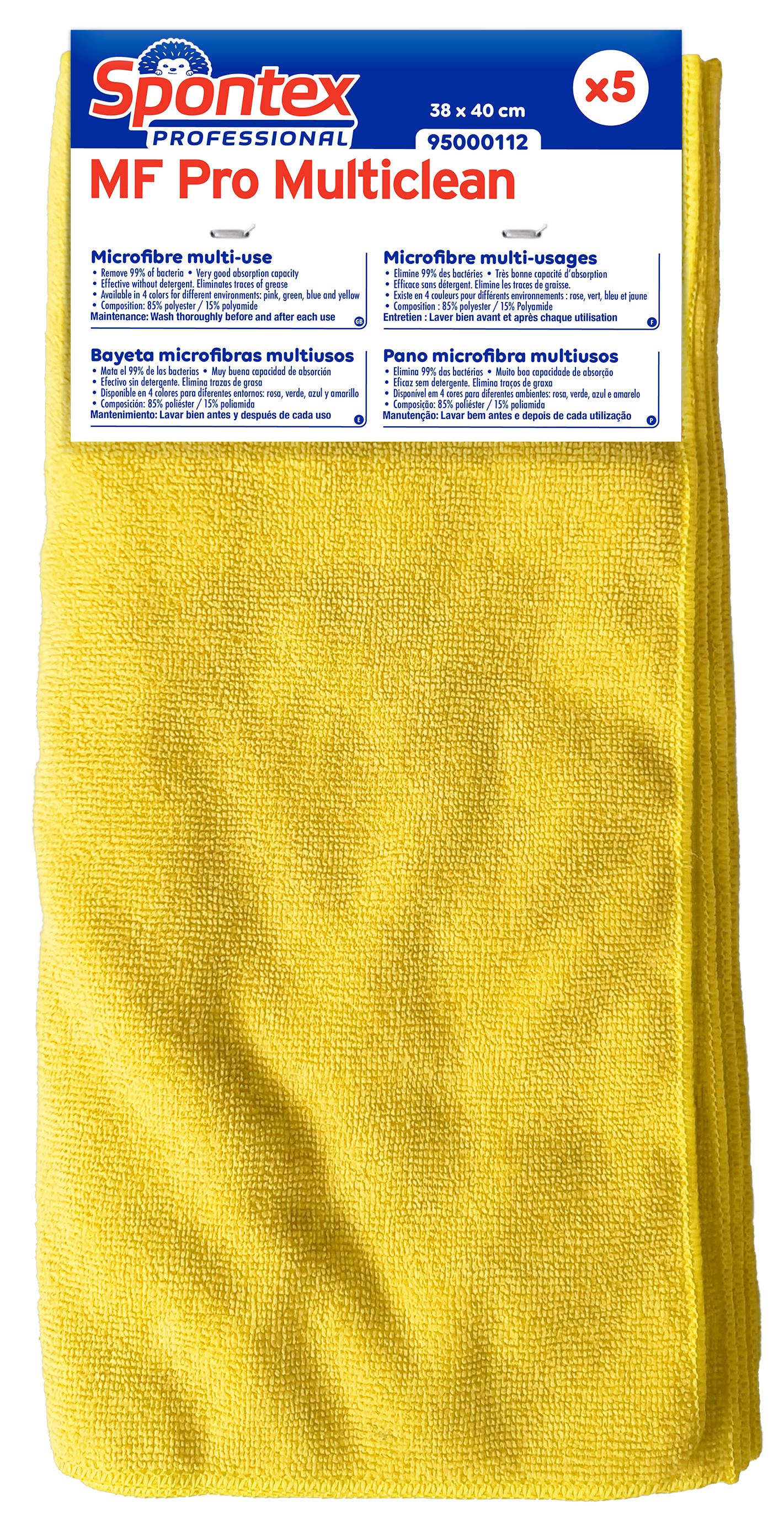 Spontex Spontex Yellow Polyamide, Polyester Cloths for Cleaning, Bag of 5, 38 x 40cm, Repeat Use