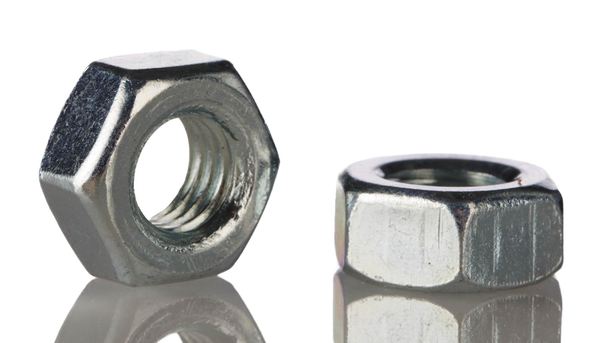 RS PRO, Bright Zinc Plated Steel Hex Nut, DIN 934, M4