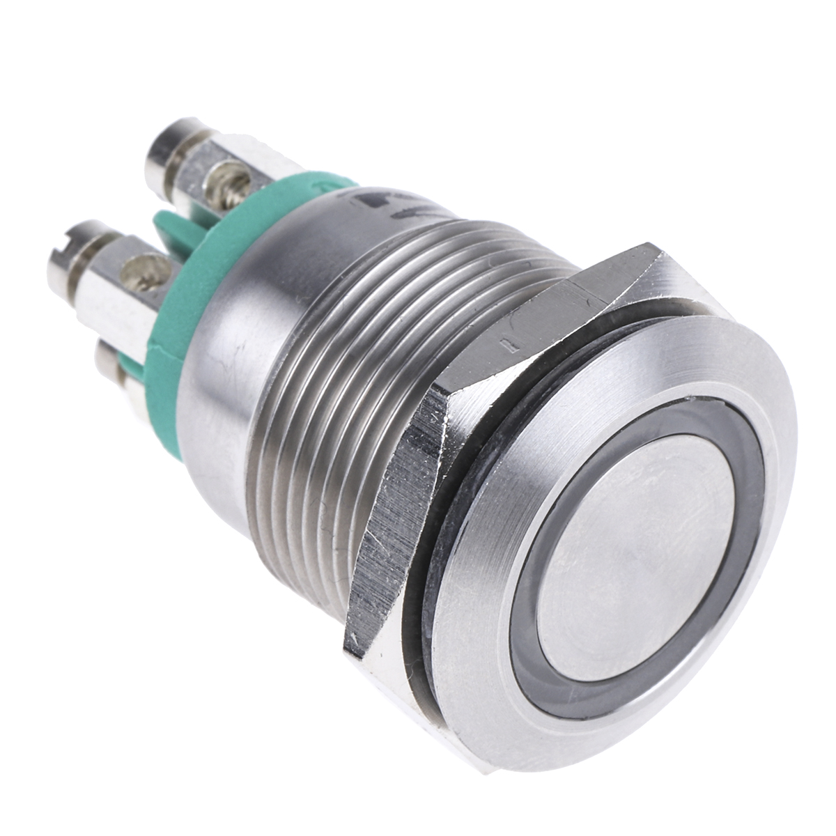 Bulgin MPI002 Series Illuminated Push Button Switch, Momentary, Panel Mount, 19.2mm Cutout, SPST, Green LED, 12V dc,