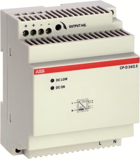 ABB CP-D Switched Mode DIN Rail Power Supply, 100 → 240V ac ac Input, 24V dc dc Output, 2.5A Output