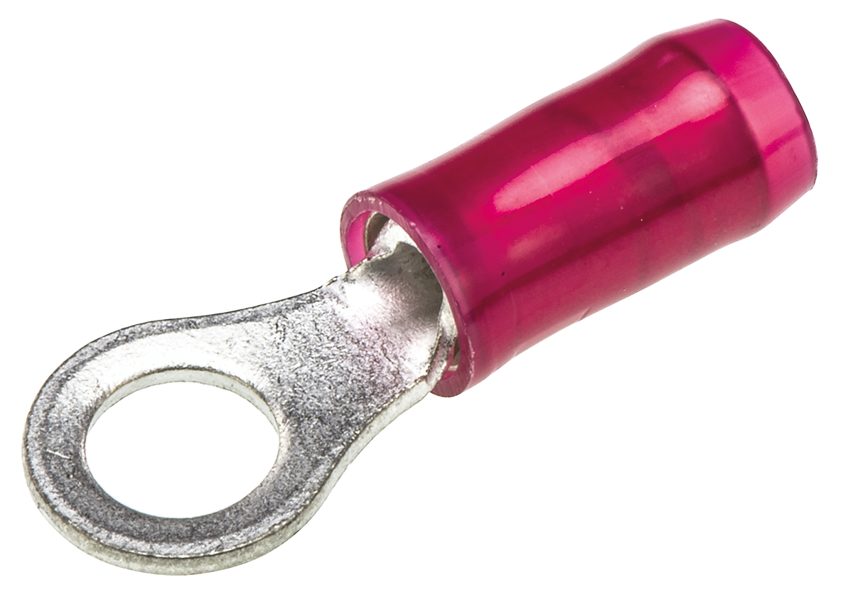 TE Connectivity, PIDG Insulated Ring Terminal, M4 Stud Size, 0.26mm² to 1.65mm² Wire Size, Red