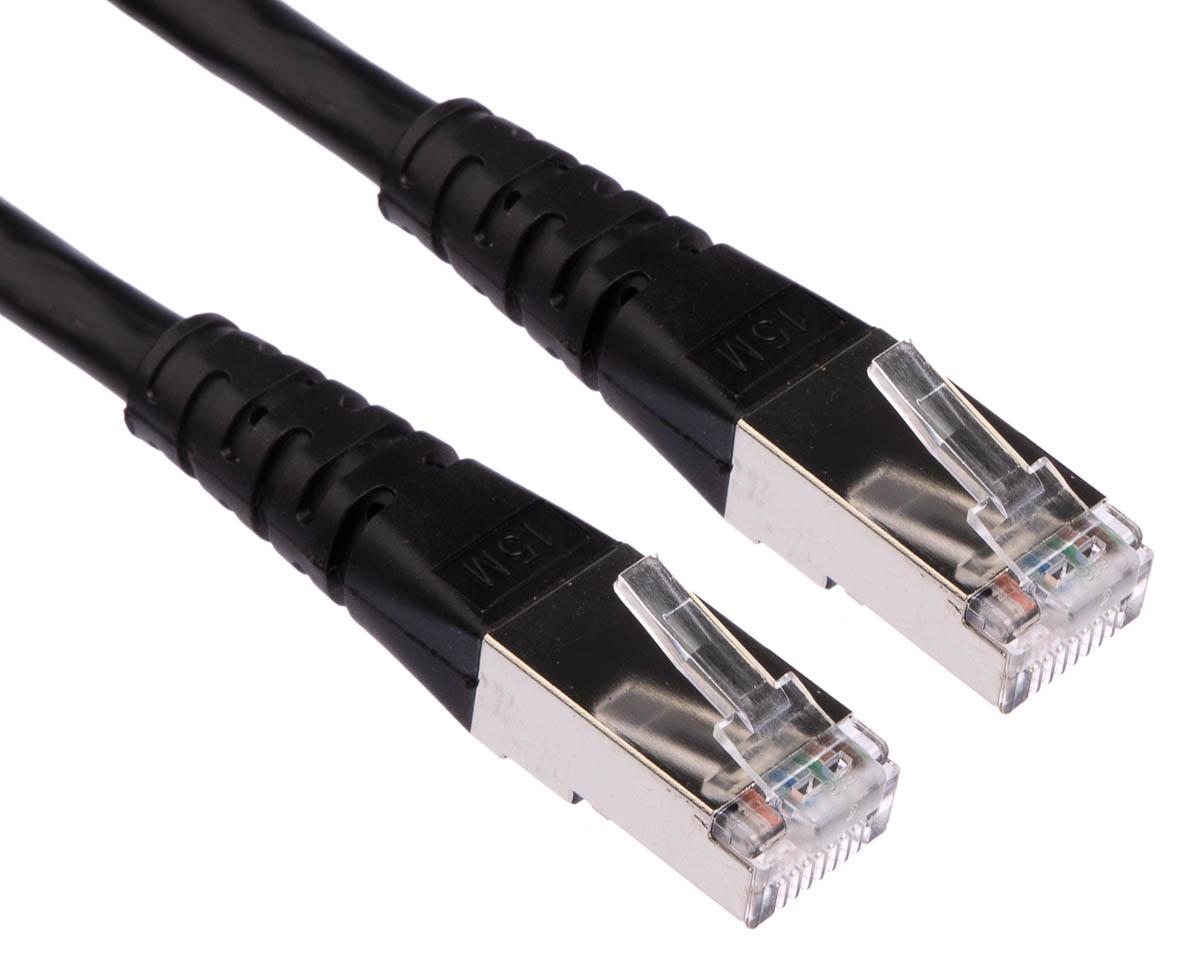 Roline, 15m Cat6, Black RJ45 to Male RJ45 Male, S/FTP Shielded, Terminated PVC Sheath
